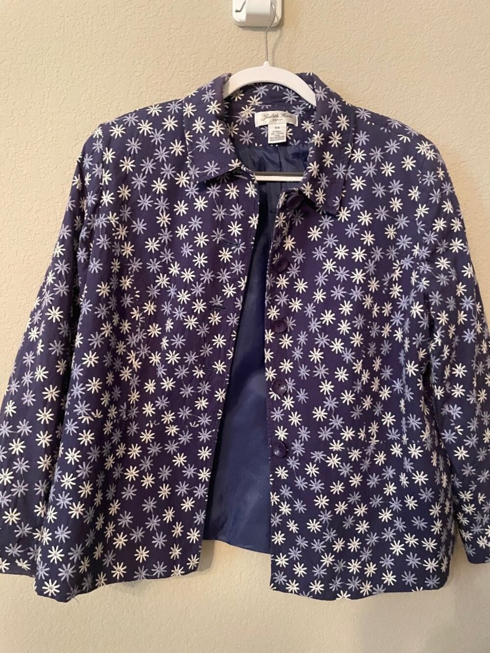 Judith Hart Womens Floral Blazer Jacket Boxy Art Blue Embroid Size 18W